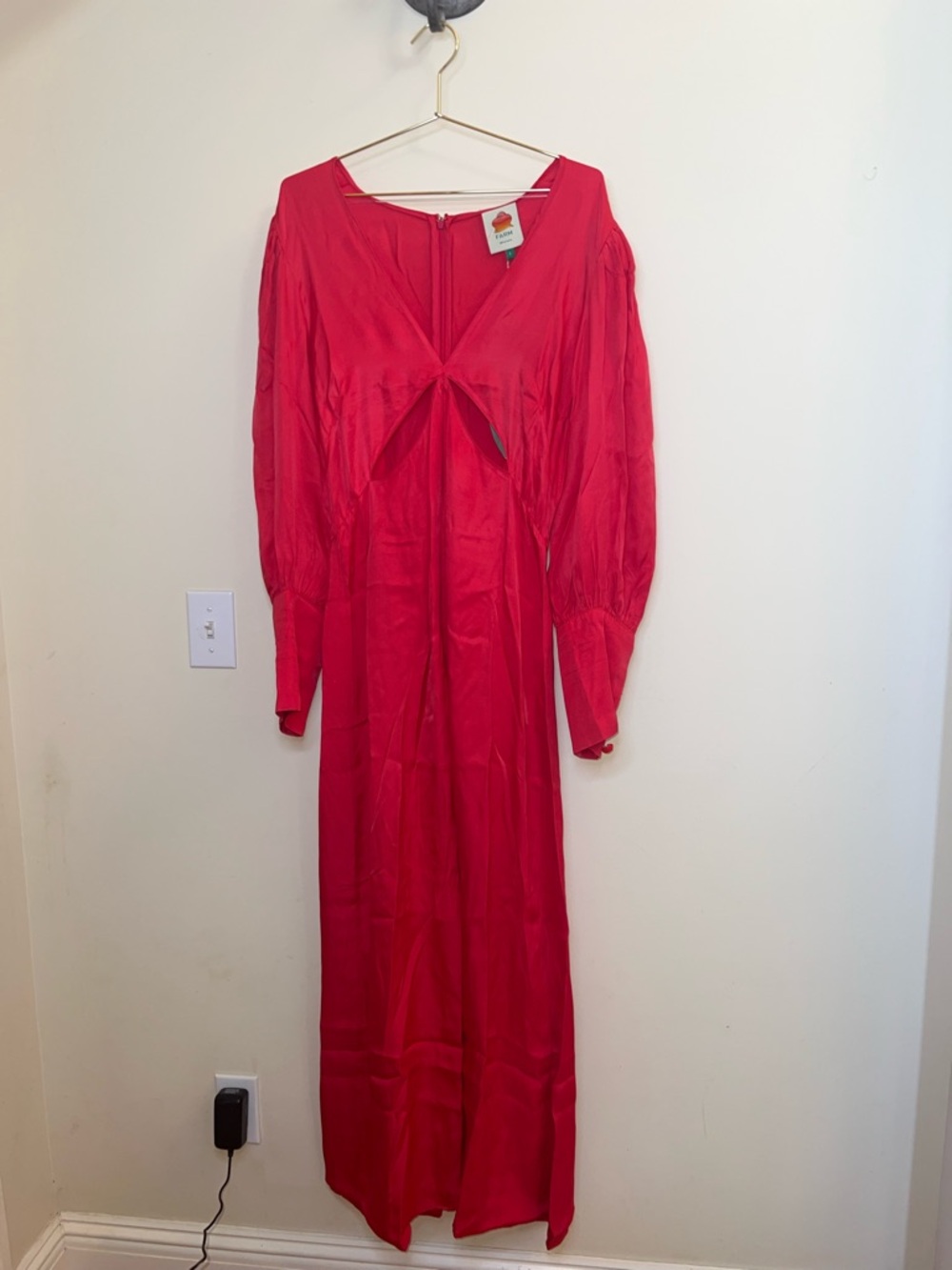 Farm Rio Red Cutout Maxi Dress Beaded Buttons Slit NWT Size Large - Picture 4 of 15